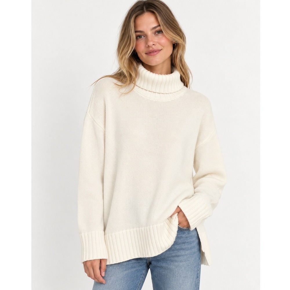 NWT Old Navy Turtleneck Sweater Women Large Cream Cotton Oversized Knit Washable